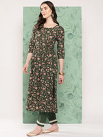 Thumbnail for InWeave Women's Green Floral Motif Nyra Kurta Set With Dupatta - Distacart