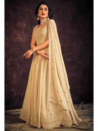 Thumbnail for Myra Cream Real Georgette Designer Gown Style Suit - Distacart