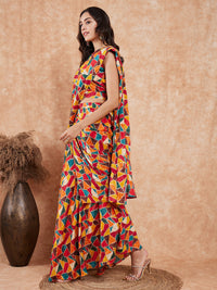Thumbnail for InWeave Women's Multi Color Trangle Skirt Saree - Distacart