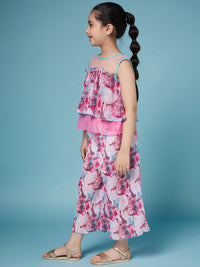 Thumbnail for Girls Printed Sleeveless Top With Palazzos - Mini Marvels - Distacart