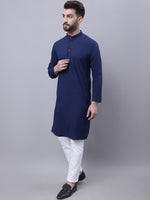 Thumbnail for Even Apparels Blue Pure Cotton Kurta With Band Collar - Distacart