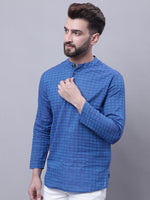 Thumbnail for Even Apparels Blue Pure Cotton Short Kurta With Band Collar - Distacart