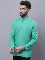Thumbnail for Even Apparels Green Pure Cotton Short Kurta With Band Collar - Distacart
