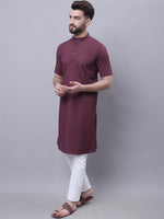 Thumbnail for Even Apparels Wine Pure Cotton Short Sleeves Kurta With Band Collar - Distacart