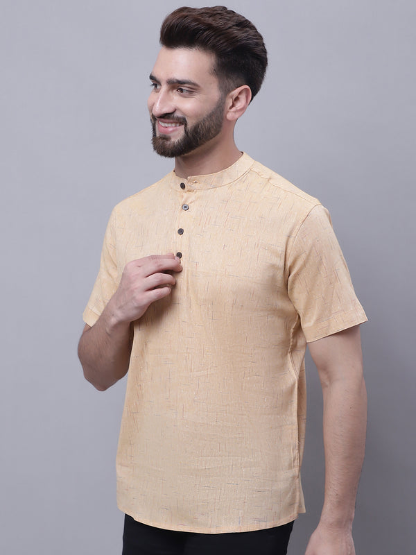 Even Apparels Beige Pure Cotton Short Kurta With Band Collar - Distacart