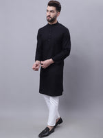 Thumbnail for Even Apparels Black Pure Cotton Kurta With Band Collar - Distacart