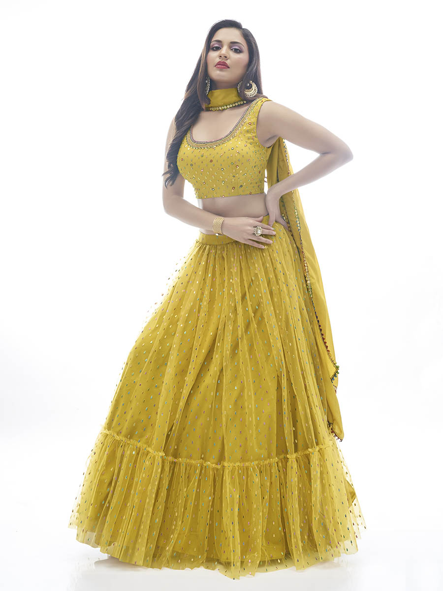 Myra Mustard Art Silk Designer Lehenga - Distacart