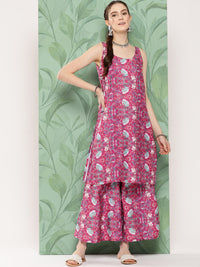 Thumbnail for InWeave Women's Magenta Camelia Print Crepe Kurta Set - Distacart