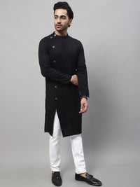 Thumbnail for Even Apparels Black Pure Cotton Kurta With Band Collar - Distacart
