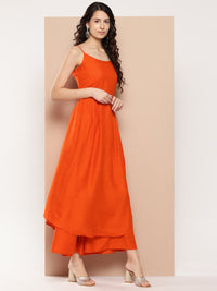 Thumbnail for InWeave Women's Orange Strappy Set With Blue Chinnon Print Silk Dupatta - Distacart