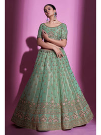 Thumbnail for Myra Pista Green Gota Silk Embroidered Designer Lehenga Choli - Distacart