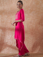 Thumbnail for InWeave Women's Magenta Emb Assymetrical Kurta Pant Set - Distacart
