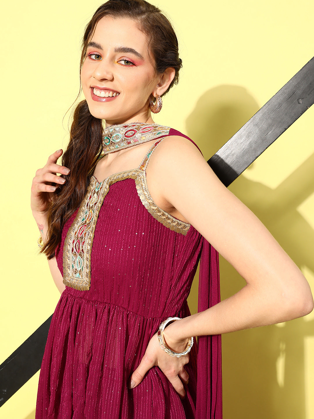 InWeave Women's Maroon Gota Insert Neckline Sharara Set - Distacart