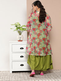 Thumbnail for InWeave Women's Olive Green Strappy Set With Pink Green Floral Cape - Distacart