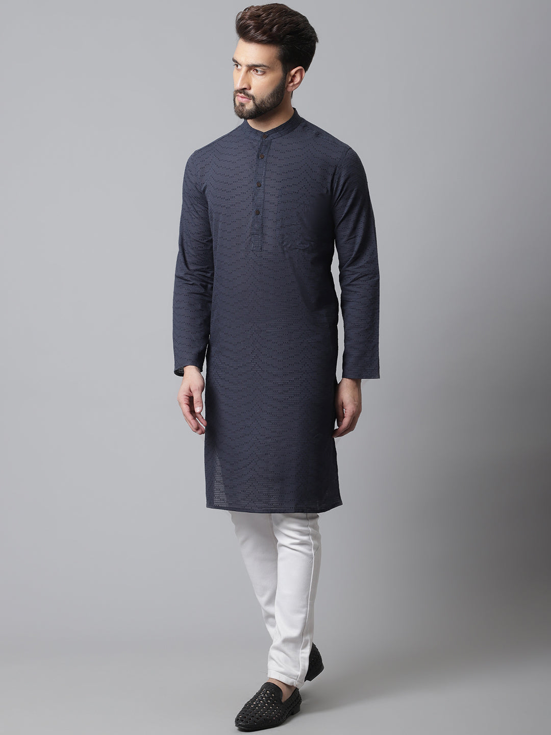 Even Apparels Blue Pure Cotton Kurta With Band Collar - Distacart