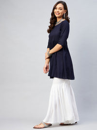 Thumbnail for InWeave Women's Navy Blue Short Anarkali Kurta - Distacart