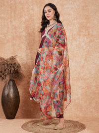 Thumbnail for InWeave Women's Dark Burgundy Alia Neck Style Gota Set W Organza Dupatta - Distacart