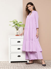 Thumbnail for InWeave Women's Mauve Tiered Anarkali Kurta Set - Distacart