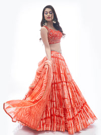 Thumbnail for Myra Red Jaquard Embroidered Designer Lehenga - Distacart