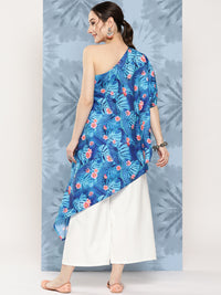 Thumbnail for InWeave Women's Blue Pink Japanese Art Oneshoulder Top - Distacart