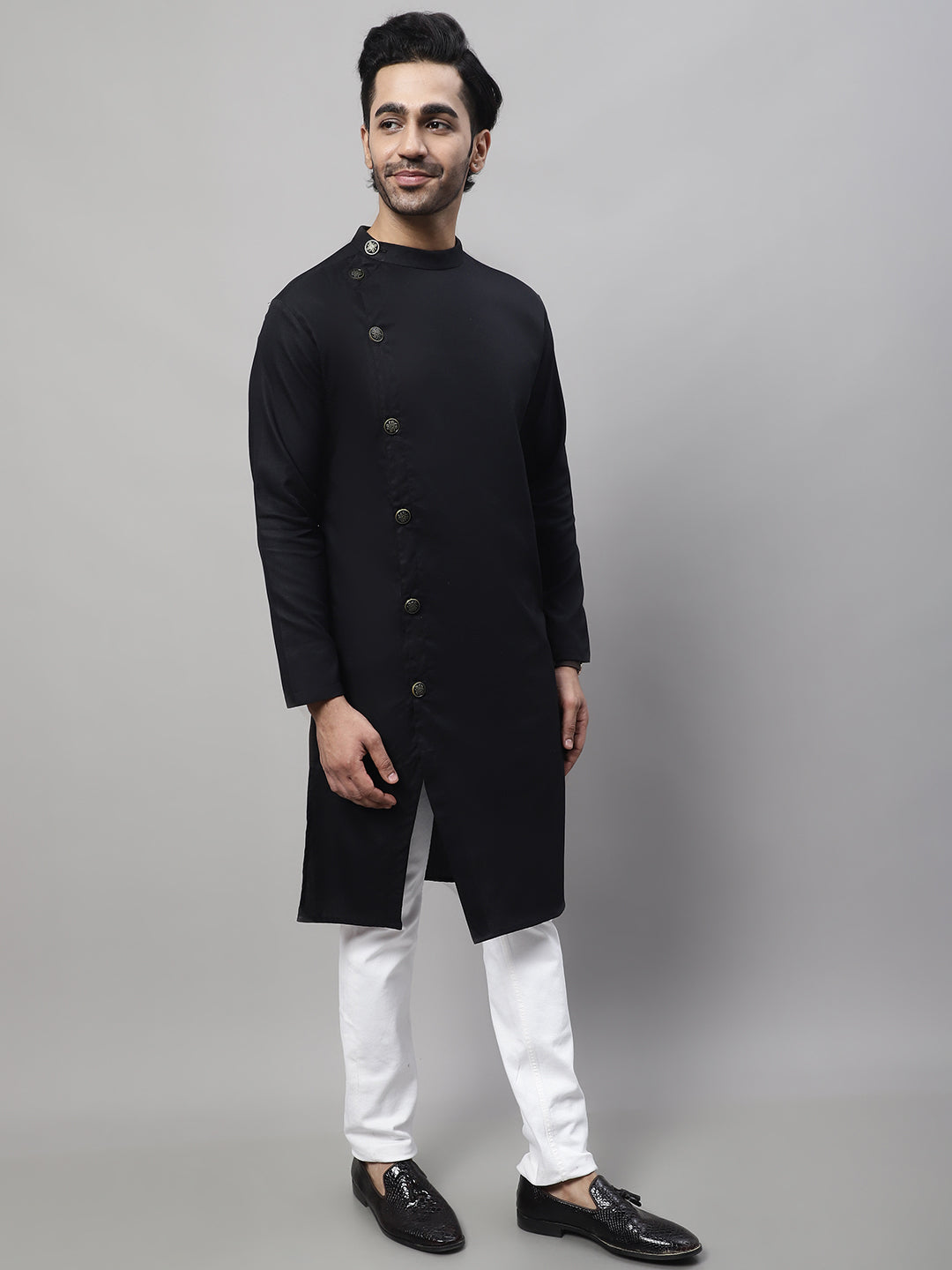 Even Apparels Black Sherwani Kurta With Asymetrical Cut - Distacart