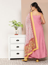 Thumbnail for InWeave Women's Light Pink Ray Strappy Kurta Set With Printed Cotton Dupatta - Distacart