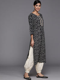 Thumbnail for Varanga Black Printed Cotton Kurta Wity Embroidered Yoke - Distacart