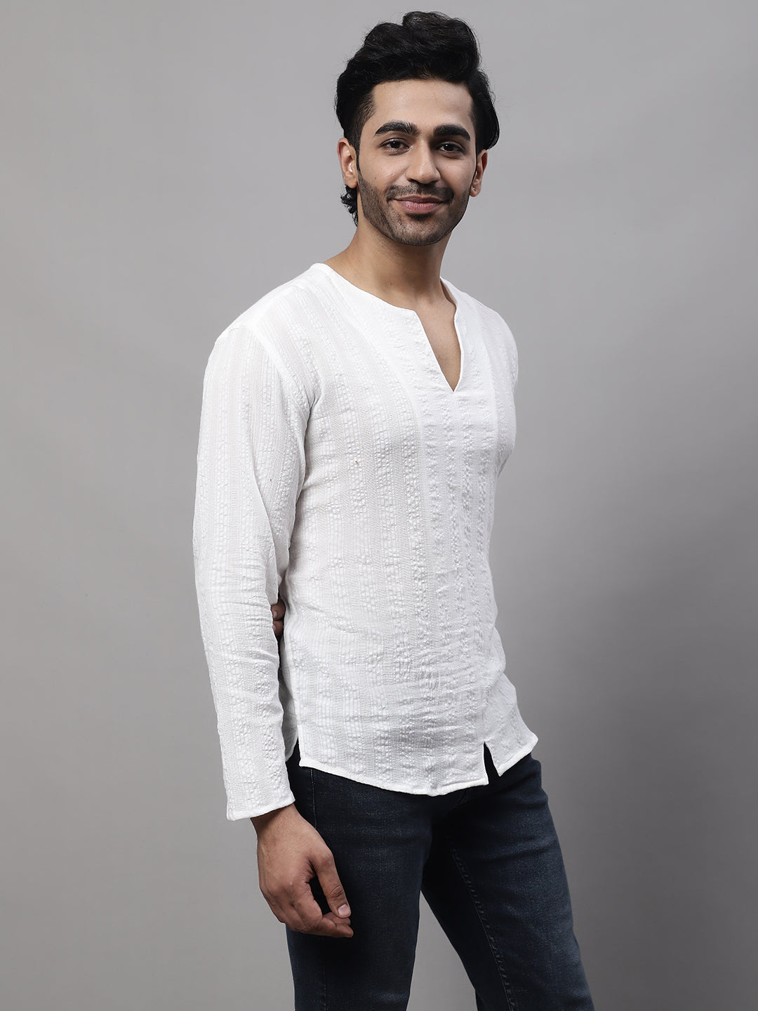 Even Apparels White Pure Cotton Open Neck Kurta - Distacart