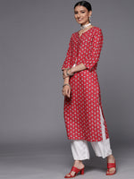 Thumbnail for Varanga Red Cotton Printed Kurta With Dori & Tassels Detailing - Distacart