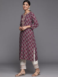 Thumbnail for Varanga Violet Bandhani Printed Kurta With Embroidered Yoke - Distacart