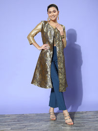 Thumbnail for InWeave Women's Navy Brocade Jacket - Distacart