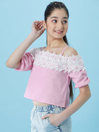 Thumbnail for Girls Cold-Shoulder Sleeves Cotton Crop Top - Mini Marvels - Distacart