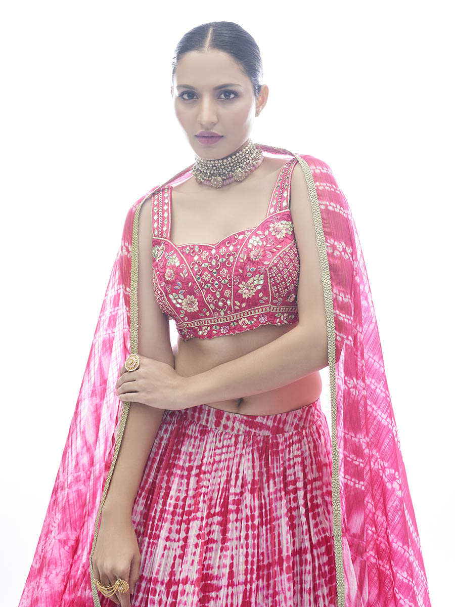 Myra Pink Jaquard Embroidered Designer Lehenga - Distacart