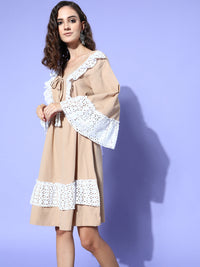 Thumbnail for InWeave Women's Beige Lacy Short Dress - Distacart