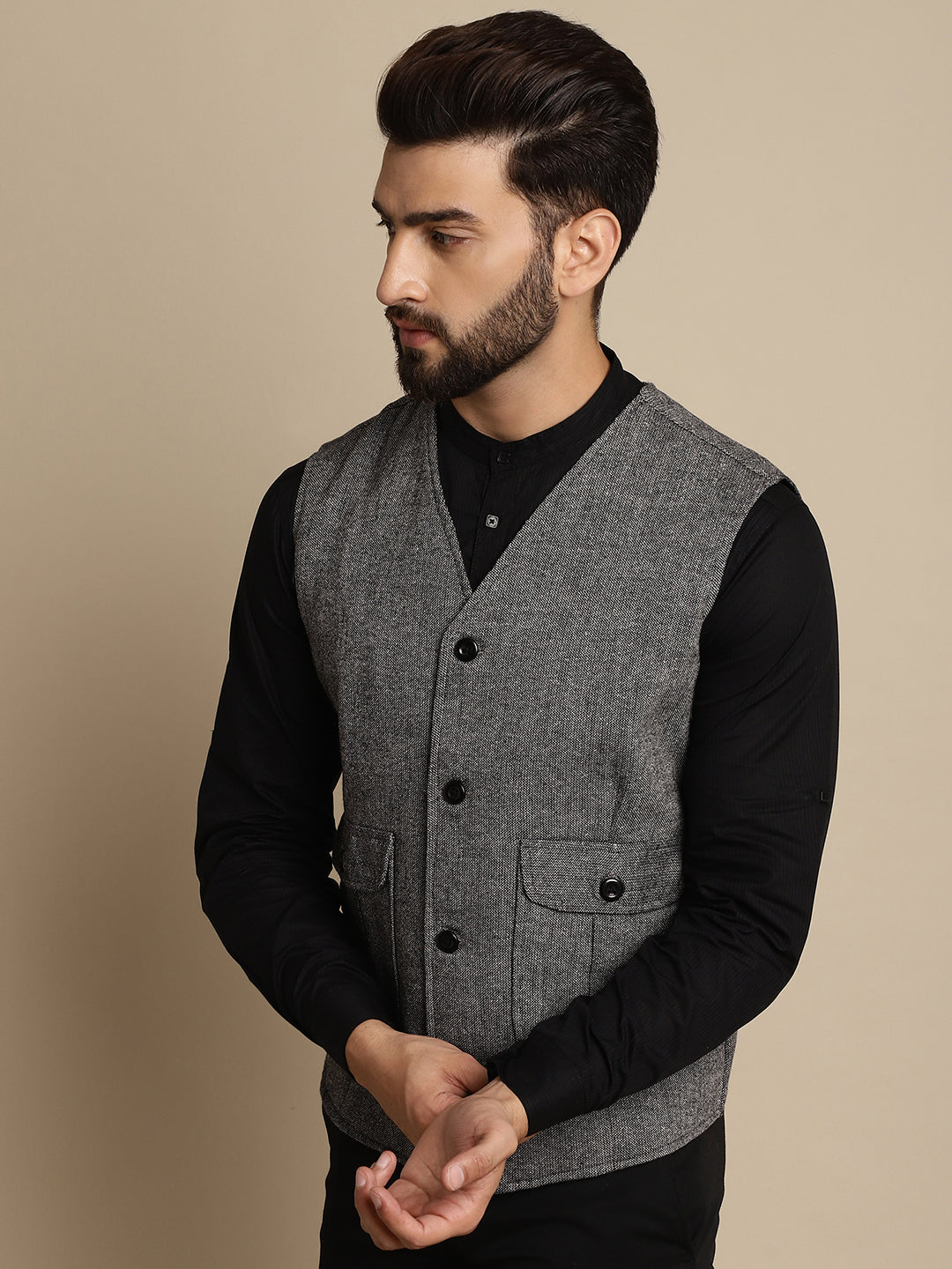 Even Apparels Men's Black Woolen Waistcoat With Patch Pocket - Distacart