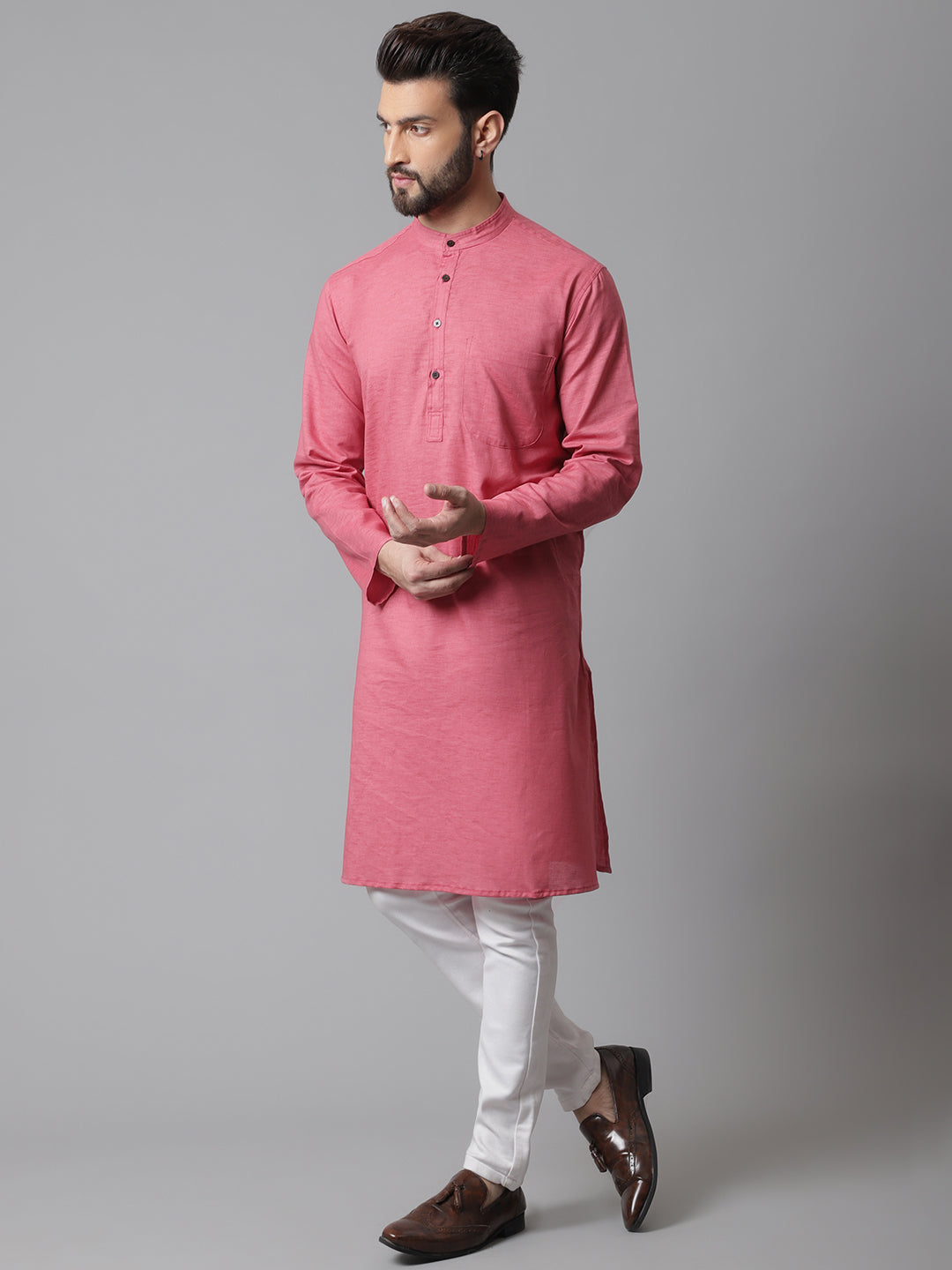 Even Apparels Rust Pure Cotton Kurta With Band Collar - Distacart