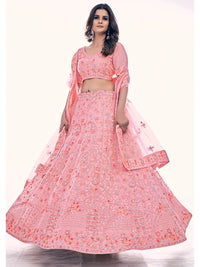 Thumbnail for Myra Pink Soft Net Embroidered Designer Lehenga Choli - Distacart
