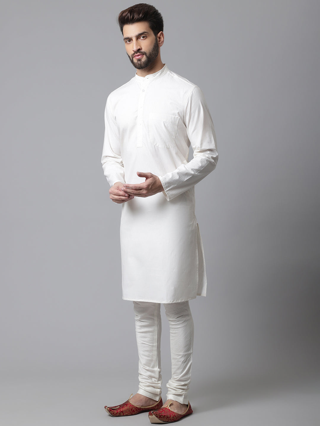 Even Apparels White Pure Cotton Kurta With Band Collar - Distacart