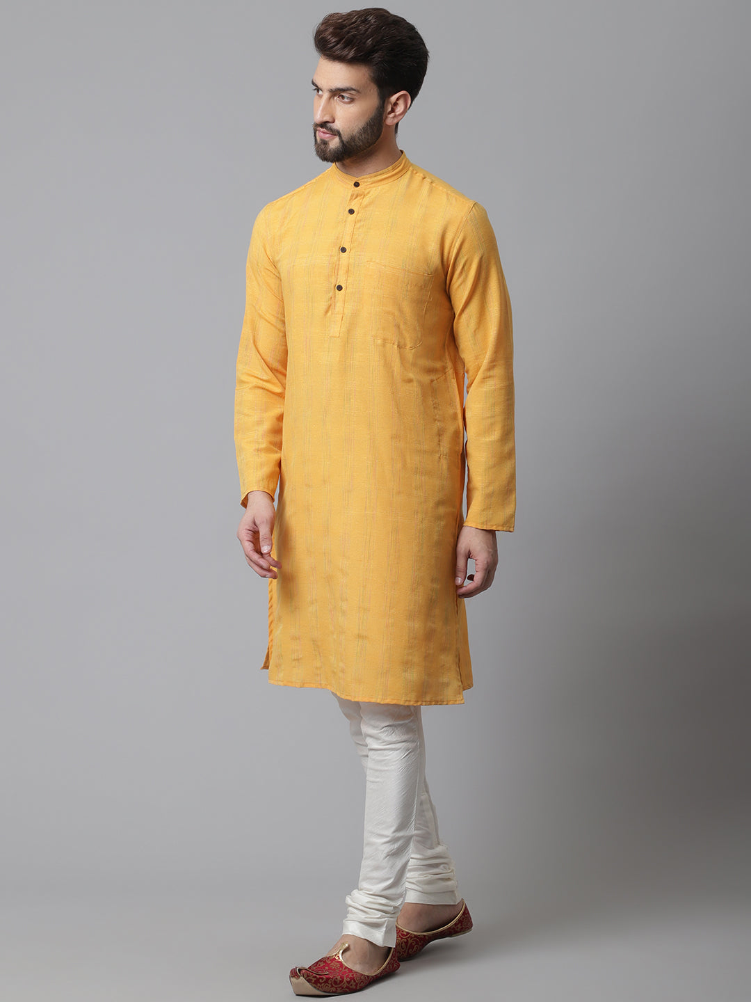 Even Apparels Yellow Kurta With Band Collar - Distacart