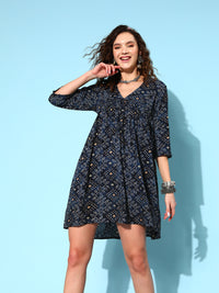Thumbnail for InWeave Women's Black Ethnic Motif Short Dress - Distacart