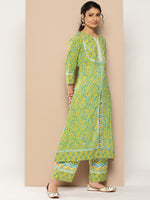 Thumbnail for KSUT (House of Varanga) Green Floral Printed A-Line Kurta Paired With Printed Palazzo And Chiffon Dupatta - Distacart