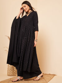 Thumbnail for InWeave Women's Black Chikankari Long Anarkali Kurta Sharara Set W Dupatta - Distacart