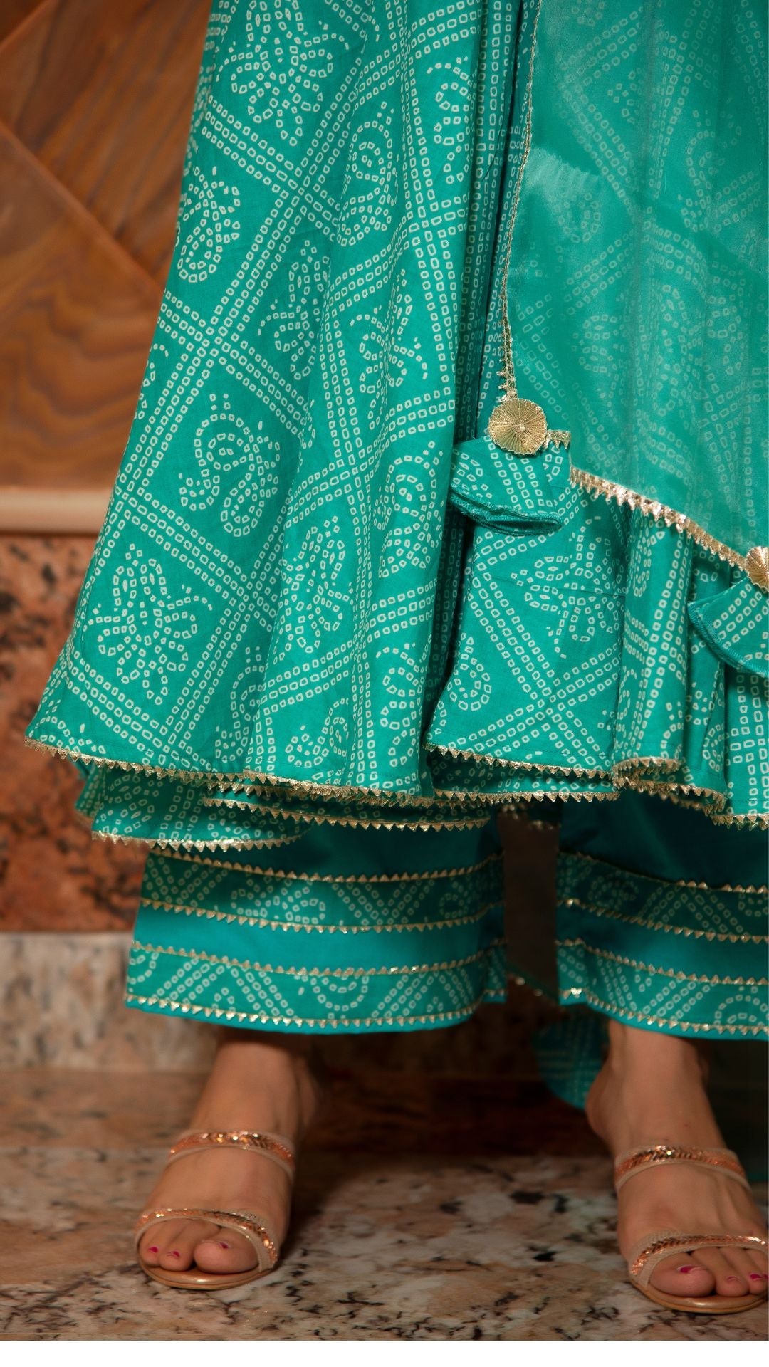Pomcha Jaipur Bandhej Tiffany Blue Cotton Anarkali Set - Distacart