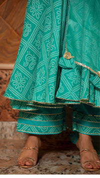 Thumbnail for Pomcha Jaipur Bandhej Tiffany Blue Cotton Anarkali Set - Distacart