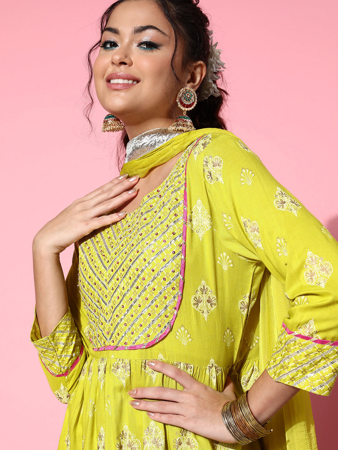InWeave Women's Light Green Gota Work Kurta Sharara Set - Distacart