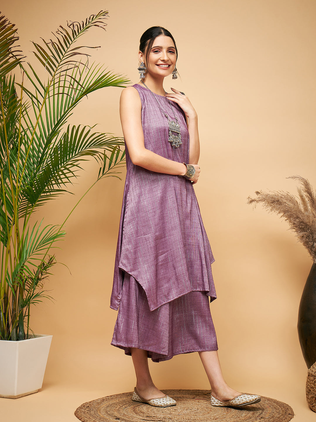 InWeave Women's Mauve Lurex Short Pallazo Kurta Set - Distacart