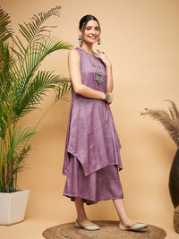 Thumbnail for InWeave Women's Mauve Lurex Short Pallazo Kurta Set - Distacart