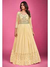 Thumbnail for Myra Yellow Pure Georgette Embroidered Gown - Distacart