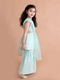 Thumbnail for Girls Sequins Embellished Sleeveless Kurta With Sharara And Dupatta - Mini Marvels - Distacart