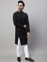 Thumbnail for Even Apparels Black Sherwani Kurta With Asymetrical Cut - Distacart